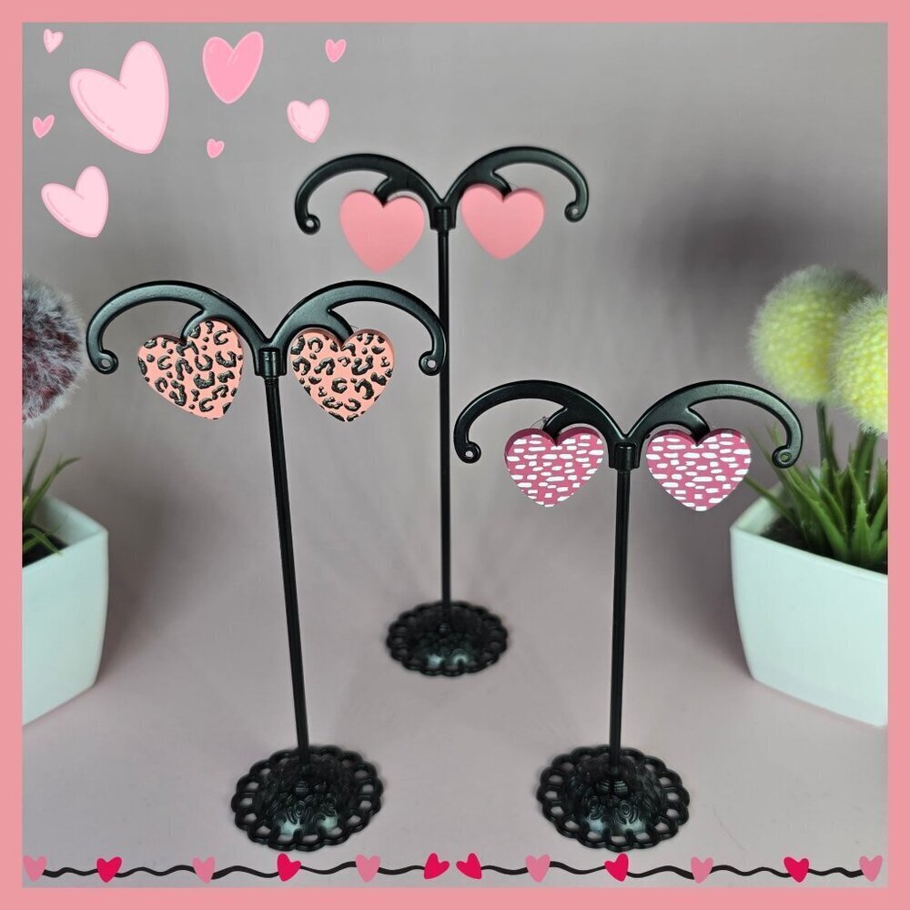 Heart-Shaped Earrings Set Of 3‎ Leopard & Pink Designs (NWOT)